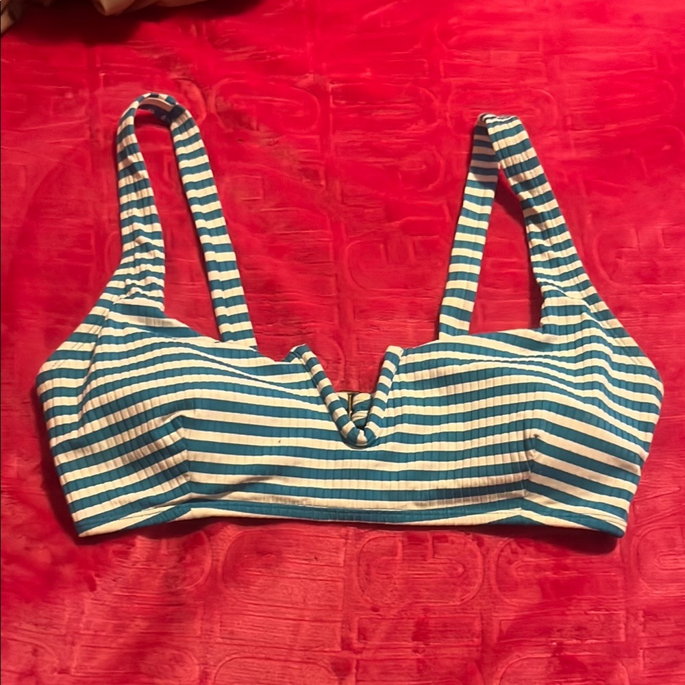 Blue and White Striped Bikini Top